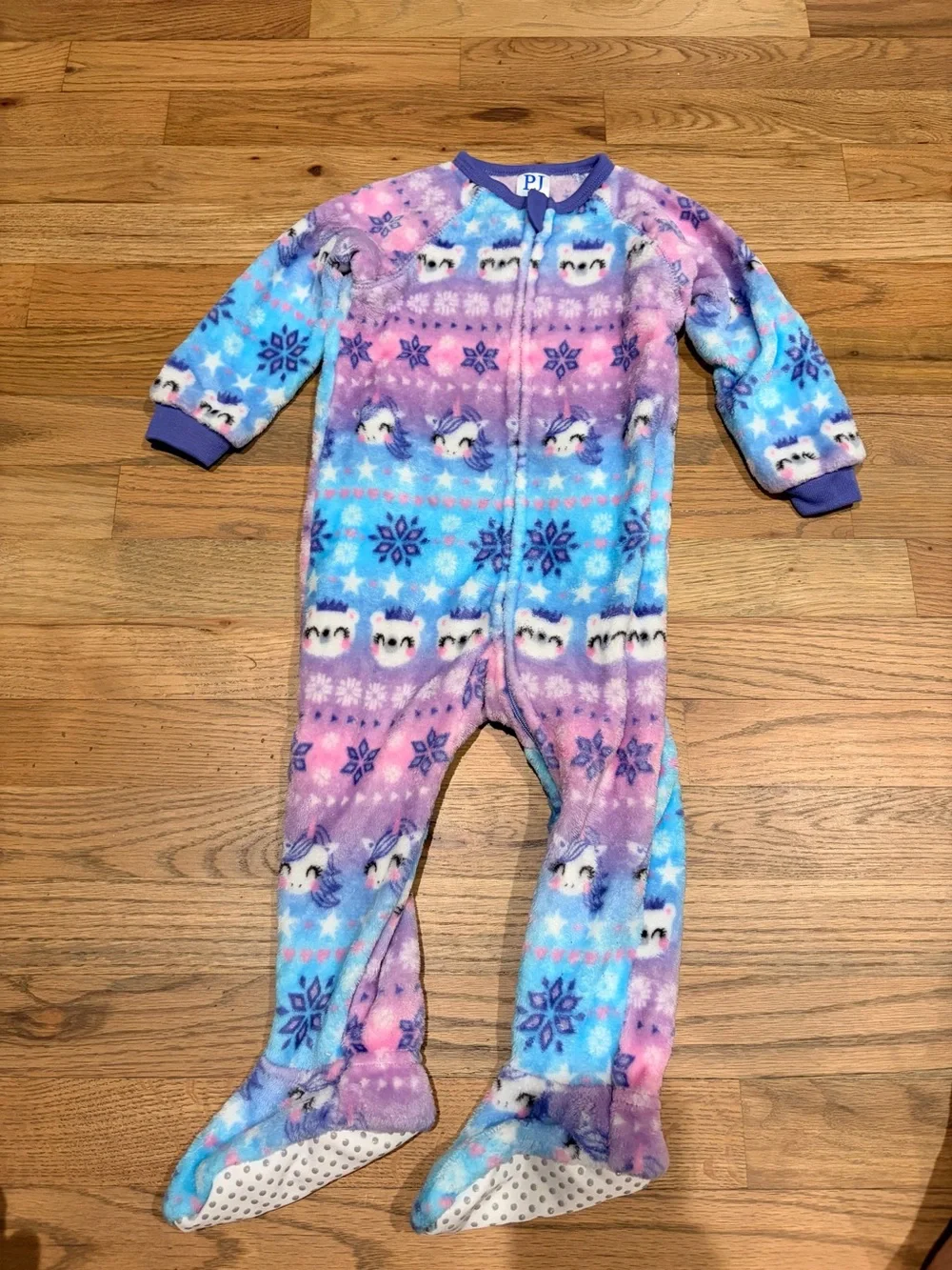 Toddler girl zip up fleece footie pajamas